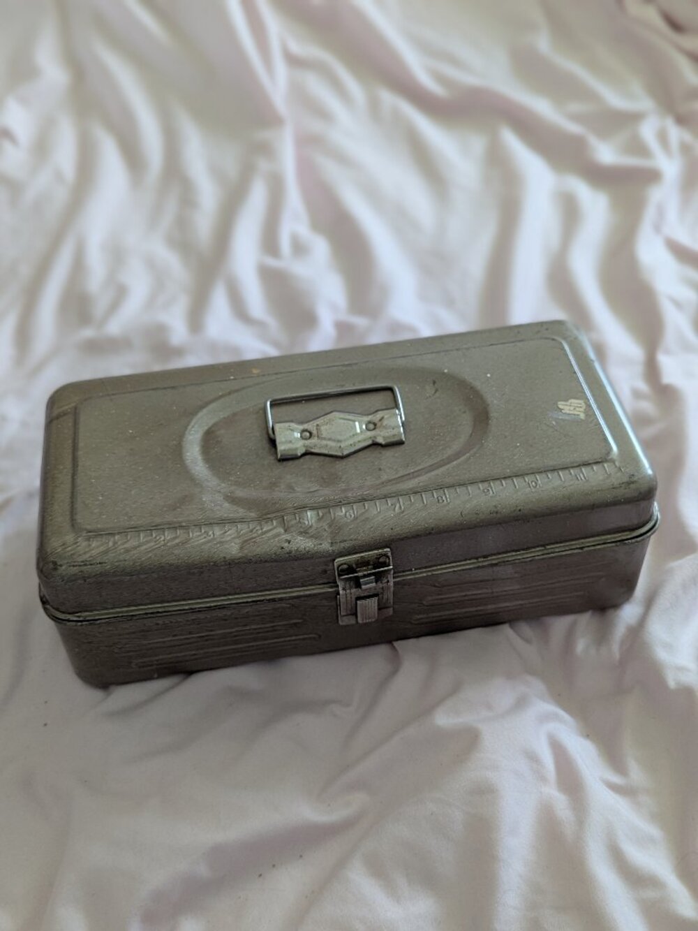 Vintage Grey Metal Utility Tackle Box 11.5"